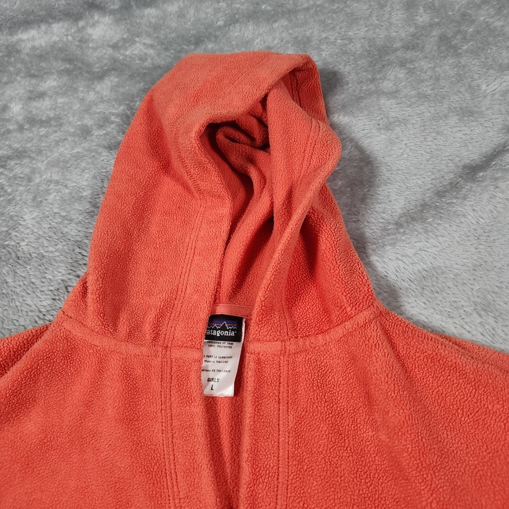 Patagonia Hoodie Girls Large Coral Fleece‎ Pullover Sweatshirt Front Pockets - Picture 5 of 11